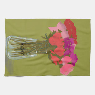 Arty Gelukkige Kleurrijke Bloemen in Vaas +Custom Theedoek