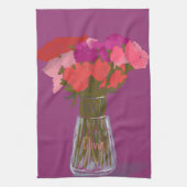 Arty Gelukkige Kleurrijke Bloemen in Vaas +Custom  Theedoek (Verticaal)