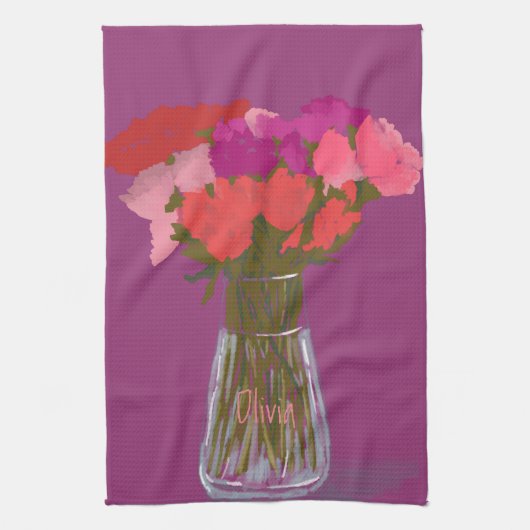 Arty Gelukkige Kleurrijke Bloemen in Vaas +Custom  Theedoek (Verticaal)