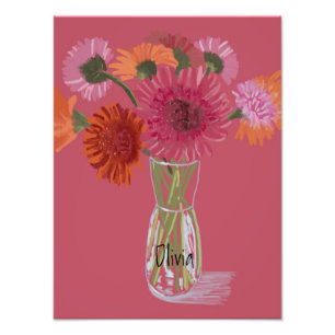 Arty Gerbera Kleurrijke Bloem +Custom Naam Foto Afdruk