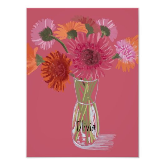 Arty Gerbera Kleurrijke Bloem +Custom Naam Foto Afdruk (Voorkant)
