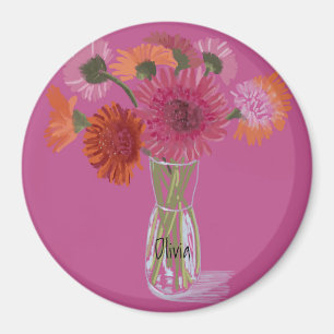Arty Gerbera Kleurrijke Bloem +Custom Naam Magneet