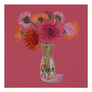 Arty Gerbera Kleurrijke Bloem +Custom Naam Perfect Poster