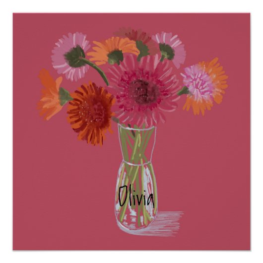 Arty Gerbera Kleurrijke Bloem +Custom Naam Perfect Poster (Voorkant)