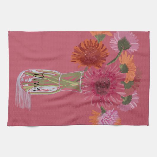 Arty Gerbera Kleurrijke Bloem +Custom Naam Theedoek (Horizontaal)