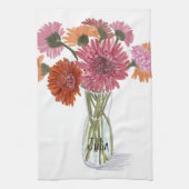 Arty Gerbera Kleurrijke Bloem +Custom Naam Theedoek (Verticaal)