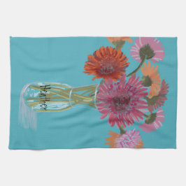 Arty Gerbera Kleurrijke Bloem +Custom Naam Theedoek
