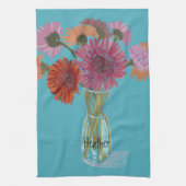 Arty Gerbera Kleurrijke Bloem +Custom Naam Theedoek (Verticaal)