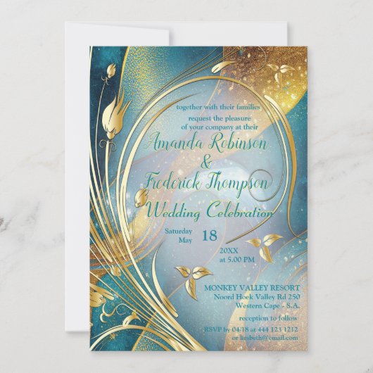 Arty Gold abstracte flower Uitnodiging (Voorkant)