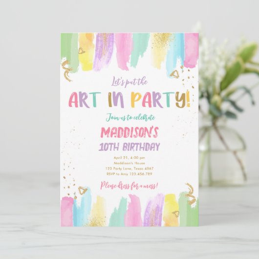 Arty in Party Brushes Craft Painting Girl Birthday Kaart (Staand voorkant)
