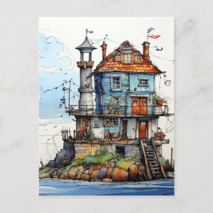 Arty Little Seaside Shack Art Briefkaart
