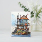 Arty Little Seaside Shack Art Briefkaart (Staand voorkant)