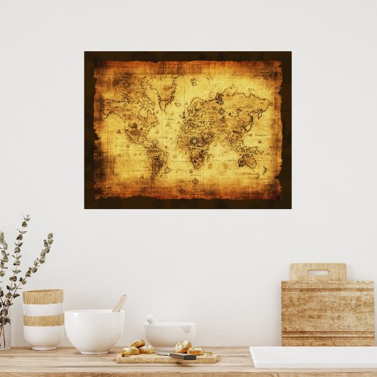 Arty  Old Gold Wereldkaart Poster (Keuken)