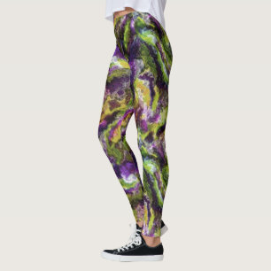 Arty Paars roze lak Green Black Paint Swirl Leggings