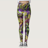 Arty Paars roze lak Green Black Paint Swirl Leggings (Voorkant)