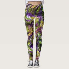 Arty Paars roze lak Green Black Paint Swirl Leggings
