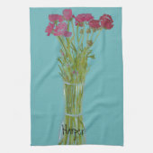 Arty Ranunculus Kleurrijke Bloem +Custom Naam Theedoek (Verticaal)