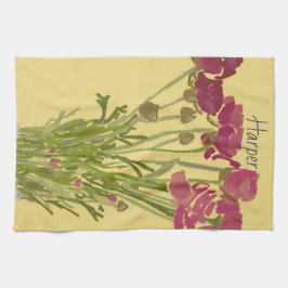 Arty Ranunculus Kleurrijke Bloem +Custom Naam Theedoek