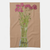 Arty Ranunculus Kleurrijke Bloem +Custom Naam Theedoek (Verticaal)