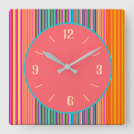 Arty Snoep Striped Border+ Pink Center Clock Vierkante Klok