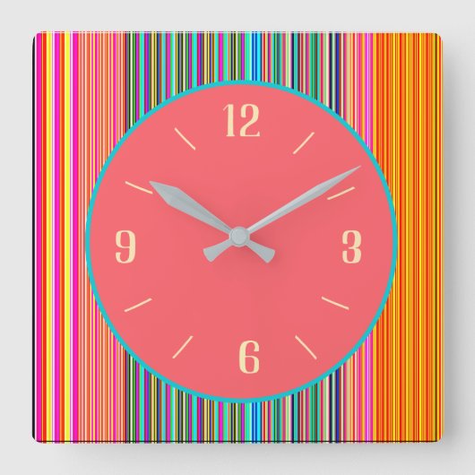 Arty Snoep Striped Border+ Pink Center Clock Vierkante Klok (Voorkant)
