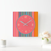 Arty Snoep Striped Border+ Pink Center Clock Vierkante Klok (Huis)