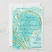 Arty turquoise Gold abstracte flower Uitnodiging (Voorkant)