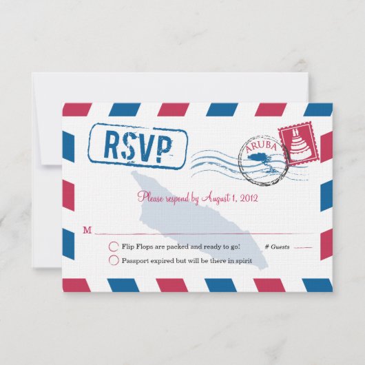 Aruba Air Mail Wedding RSVP Kaartje (Voorkant)
