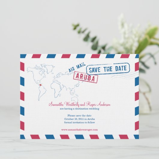 Aruba Air Mail Wedding Save the Date (Staand voorkant)