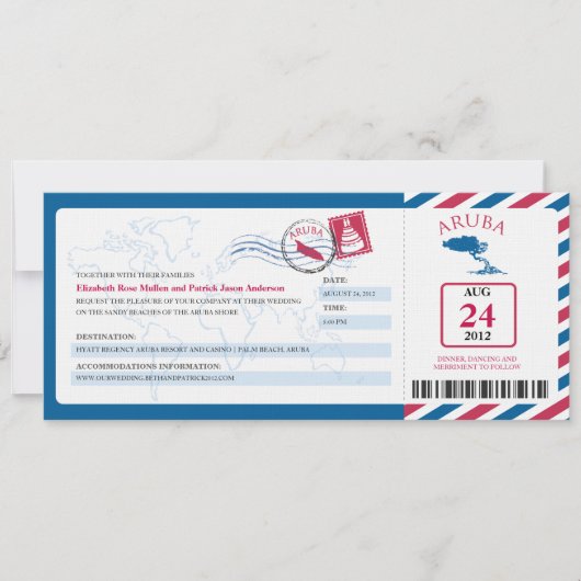 Aruba Airmail Boarding Pass iWedding Invitation Kaart (Voorkant)