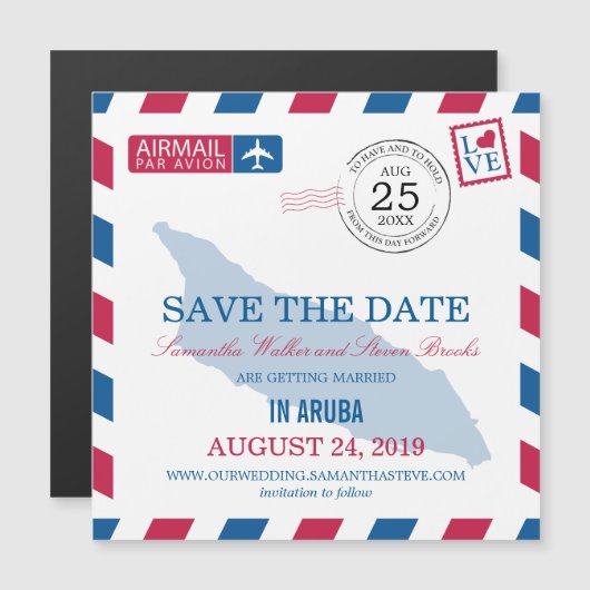 Aruba Airmail Save the Date Magnetische Uitnodiging (Voorkant / Achterkant)