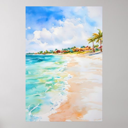 Aruba Aquarel Aquarel Vintage Reisposter Poster (Voorkant)