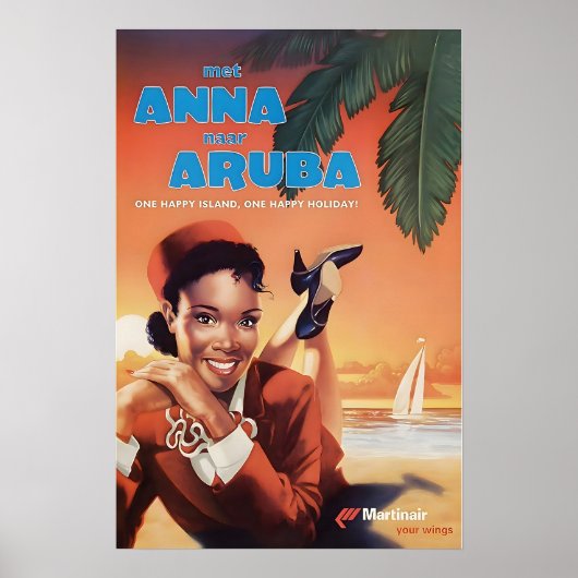 Aruba Art Martinair Travel Poster Caribbean Print  (Voorkant)