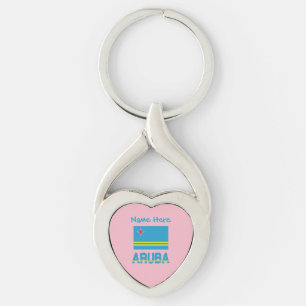 Aruba Arubaanse Vlag Blauw Gepersonaliseerd Hartvo Sleutelhanger