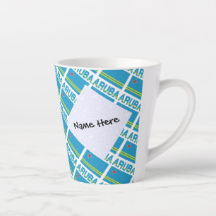 Aruba Arubaanse Vlag Getegeld Blauw Personalisatie Latte Mok