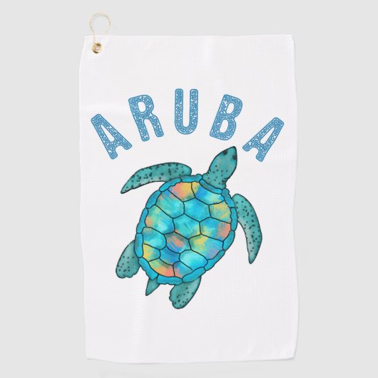 Aruba Beach Zee schildpad illustratie Golfhanddoek (Voorkant)