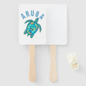 Aruba Beach Zee schildpad illustratie Handwaaier (Voorkant en achterkant)