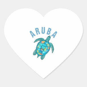 Aruba Beach Zee schildpad illustratie Hart Sticker