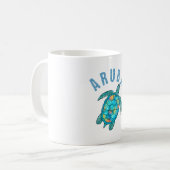 Aruba Beach Zee schildpad illustratie Koffiemok (Voorkant links)