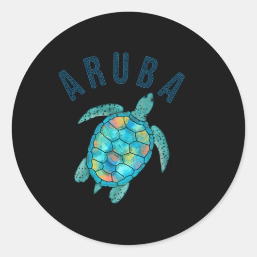 Aruba Beach Zee schildpad illustratie Ronde Sticker (Voorkant)