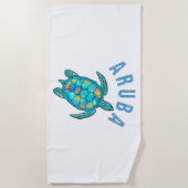 Aruba Beach Zee schildpad illustratie Strandlaken (Voorkant)