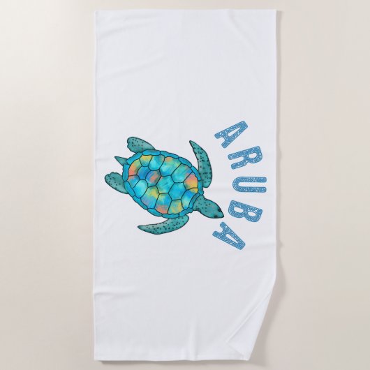 Aruba Beach Zee schildpad illustratie Strandlaken (Voorkant)