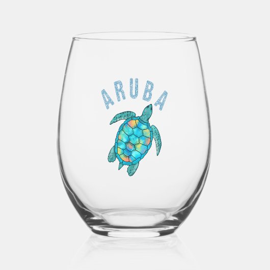 Aruba Beach Zee schildpad illustratie Wijnglas Zonder Voet (Voorkant)