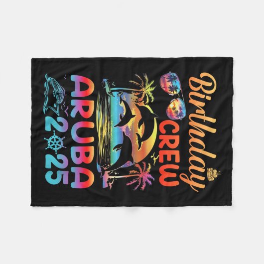 Aruba Birthday Trip Vacation 2025 Matching Group  Fleece Deken (Voorkant (Horizontaal))