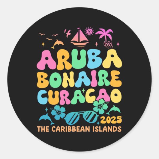 Aruba Bonaire Curaçao 2025 Island Carribean Trave Ronde Sticker (Voorkant)