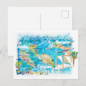 Aruba Bonaire Curacao Illustrated Islands Travel Briefkaart (Voorkant / Achterkant)