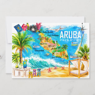 Aruba Caraïbische geïllustreerde reisplattegrond a Kaart