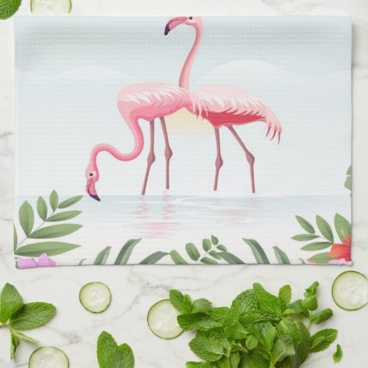 Aruba Caribbean Zee Flamingo | Funny Flamingo Theedoek (Gevouwen)