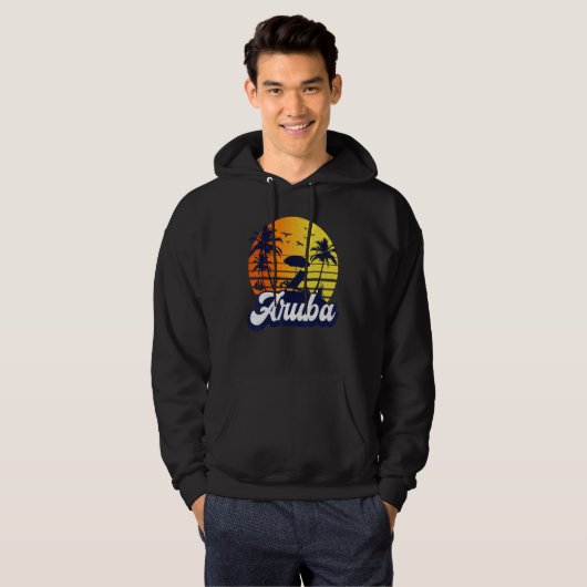 Aruba Caribe Sunset Beach Retro Hoodie (Voorkant volledig)