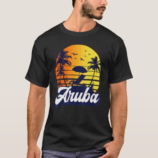 Aruba Caribe Sunset Beach Retro T-shirt (Voorkant)